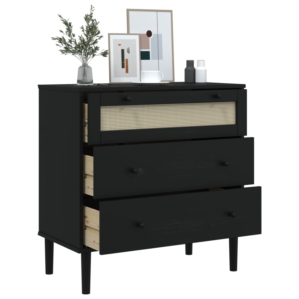 Schubladenkommode SENJA Rattan-Look Braun 80x40x80 Kiefernholz