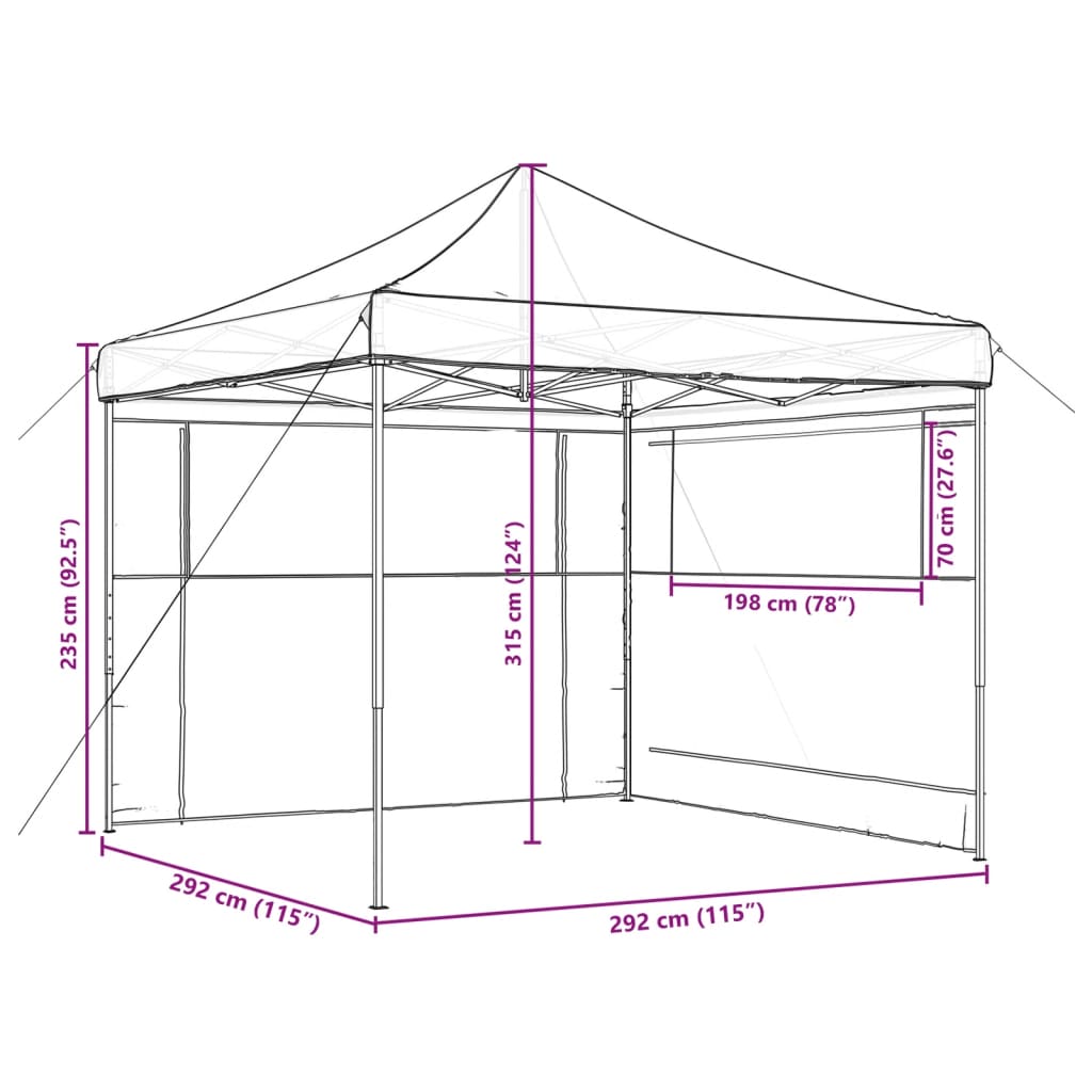 Partyzelt Faltbar Pop-Up Schwarz 292x292x315 cm