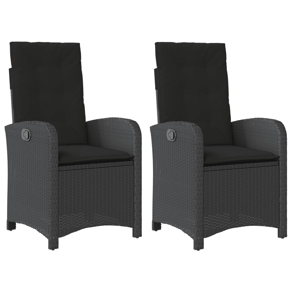 Gartensessel Verstellbar mit Kissen Schwarz Poly Rattan