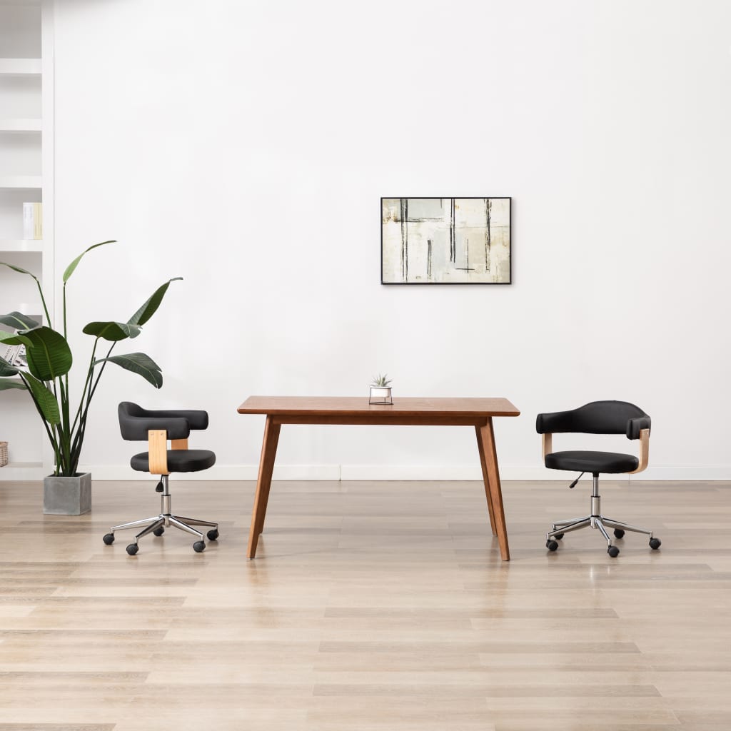Drehbarer Bürostuhl Weiß Bugholz und Kunstleder