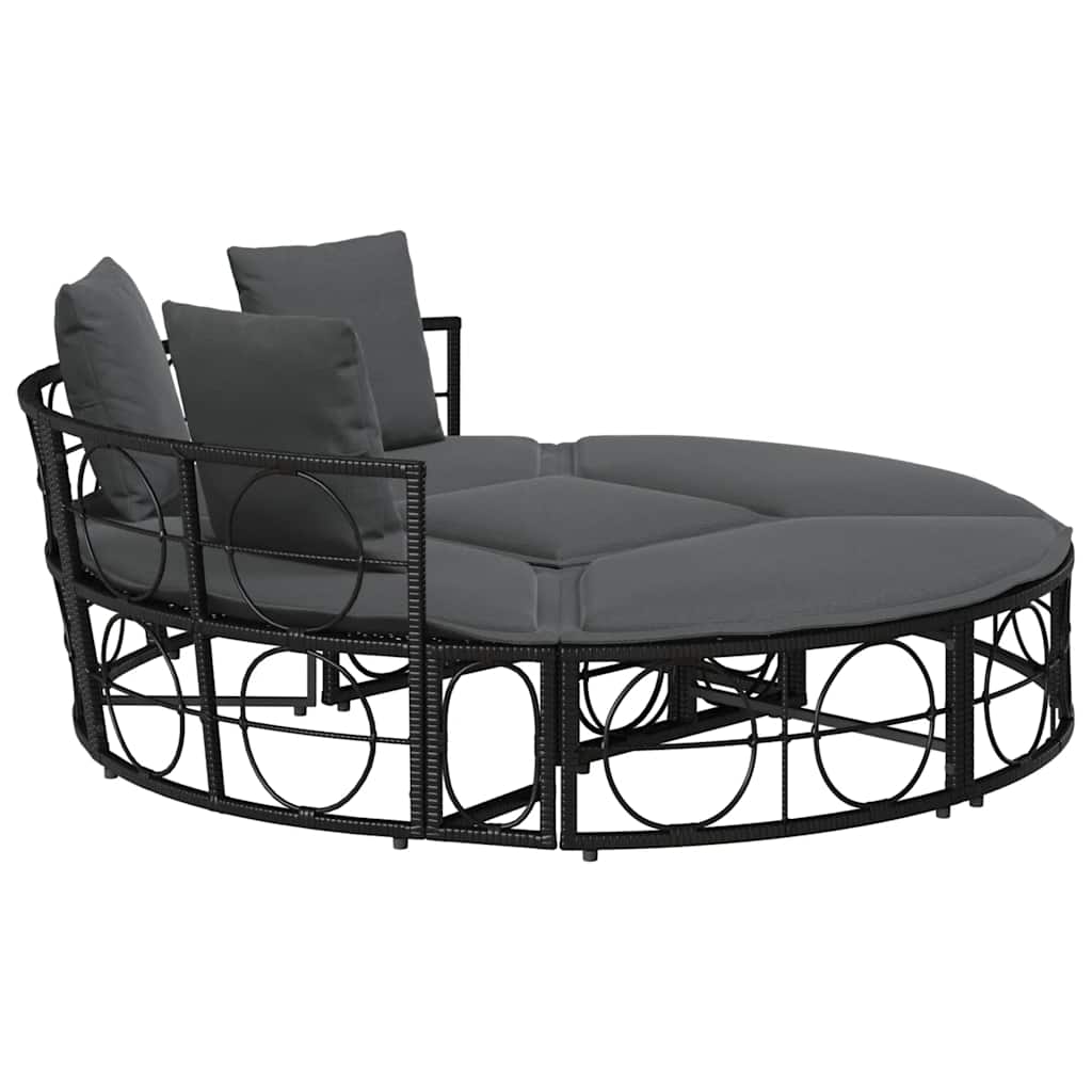 Outdoor-Loungebett mit Dach und Kissen Schwarz Poly Rattan