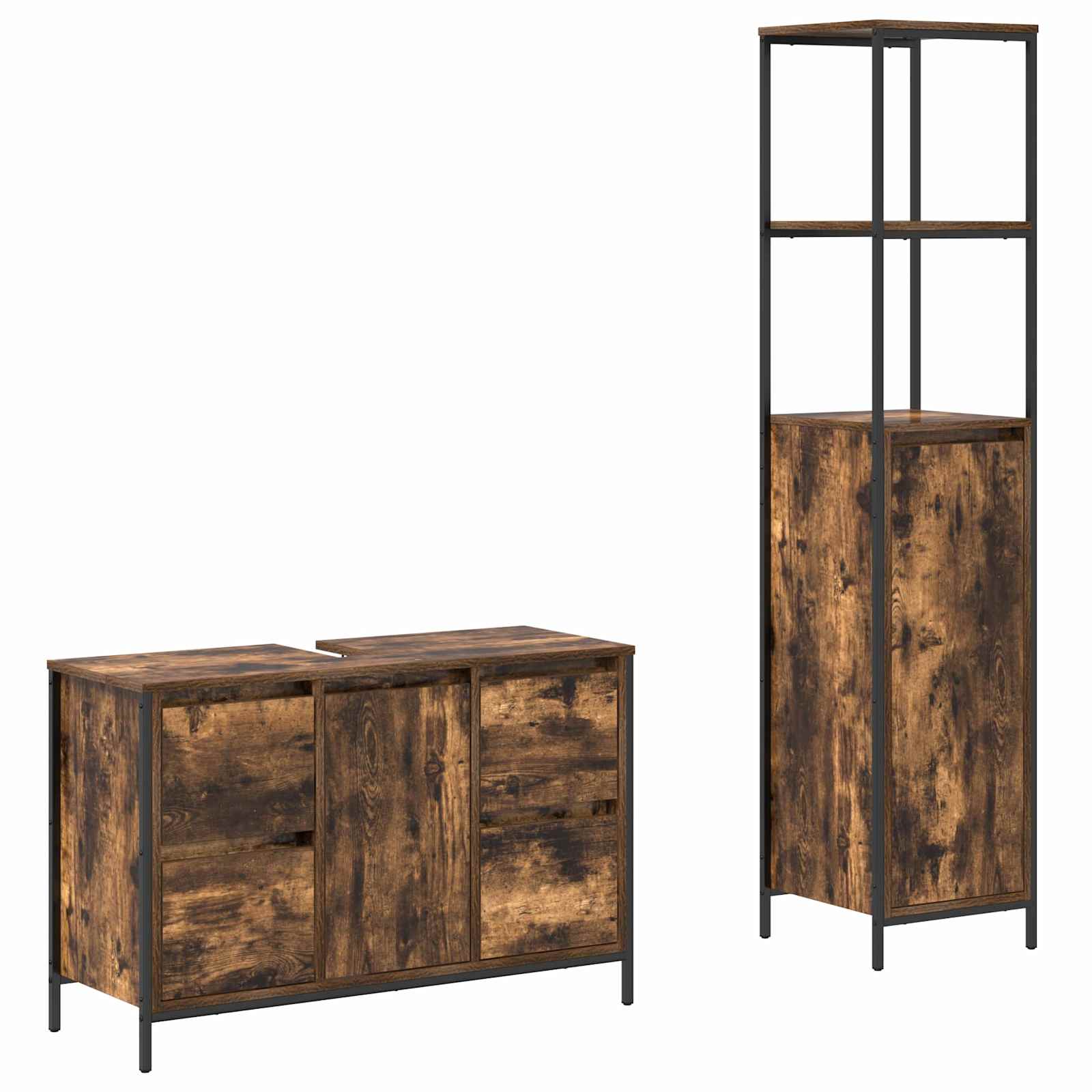 Badezimmermöbel Set mit Schubladen 2 pcs Schwarz Eichen-Optik