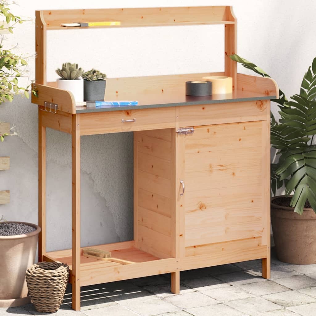 Pflanztisch mit Schrank 110,5x45x124,5 cm Massivholz Tanne