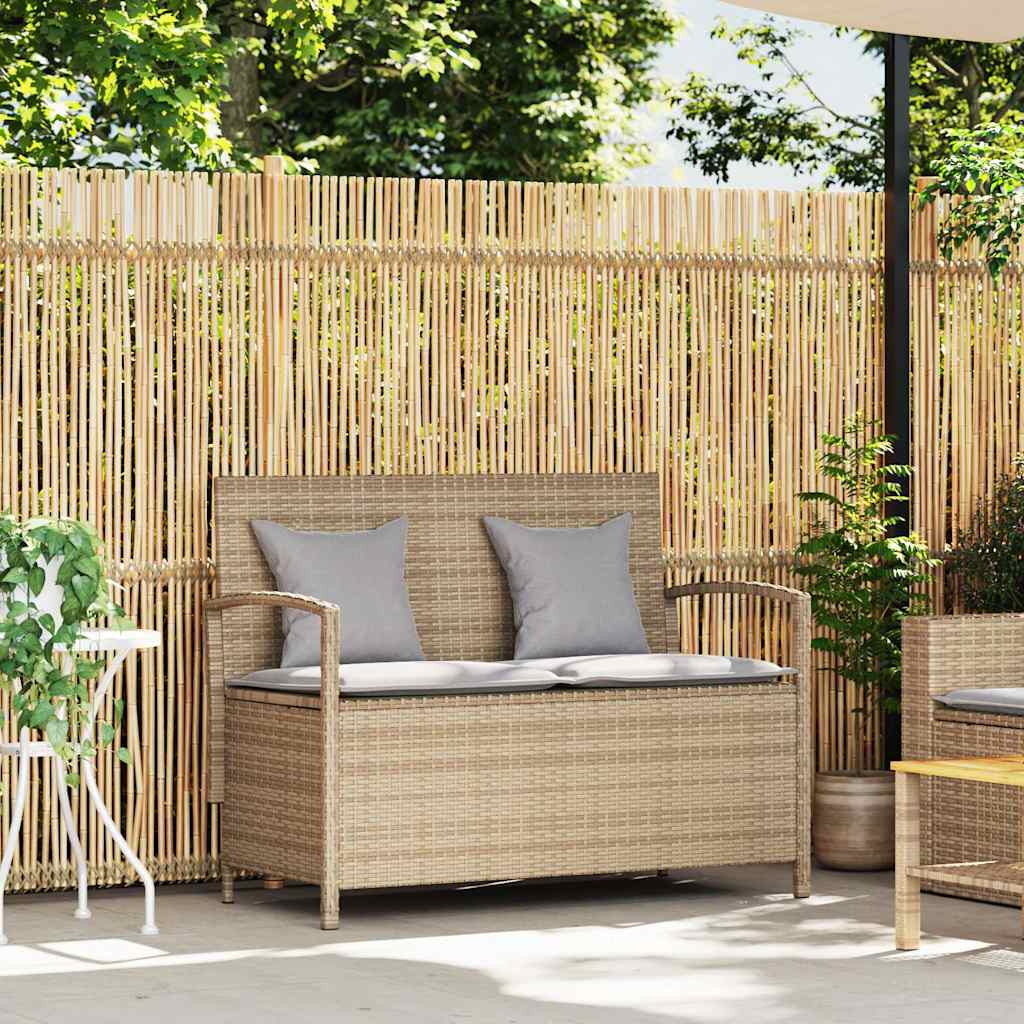 Gartenbank mit Stauraum und Kissen Schwarz Poly Rattan