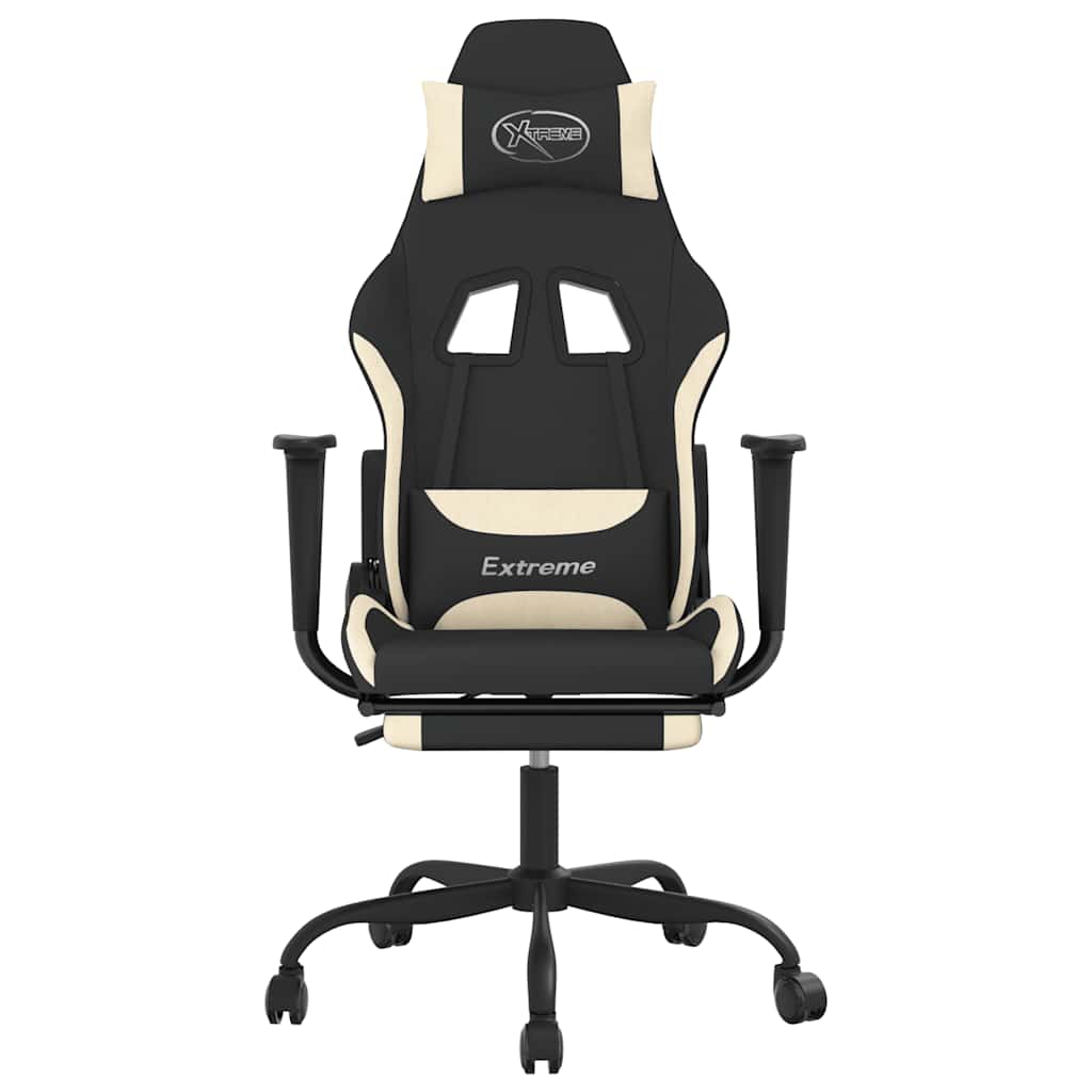 Gaming-Stuhl mit Massagefunktion Schwarz und Creme Stoff