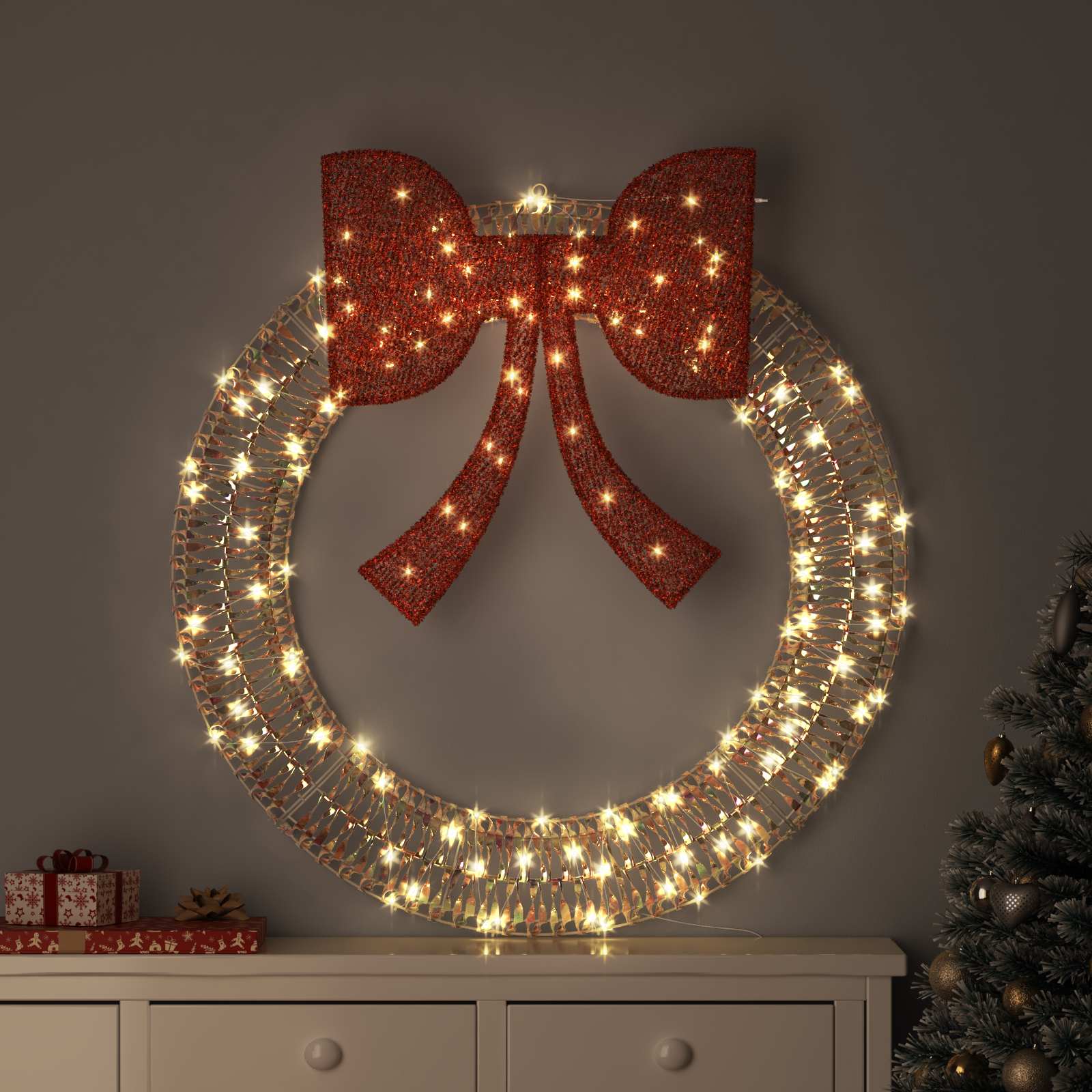 Kranz mit 60 LEDs Warmweiß 76 x 76 x 8 cm PET