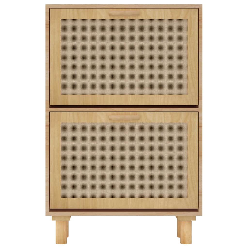 Schuhschrank Weiß 52x25x80 cm Holzwerkstoff & Rattan Natur