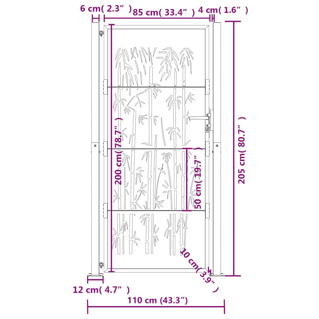 Gartentor Anthrazit 100x75 cm Stahl Bambus-Design