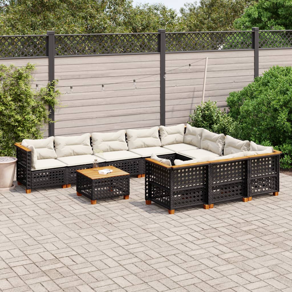 10-tlg. Garten-Sofagarnitur mit Kissen Beige Poly Rattan