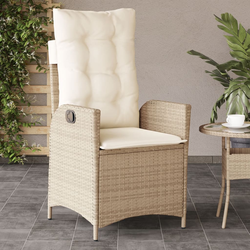 Gartensessel Verstellbar mit Kissen Schwarz Poly Rattan