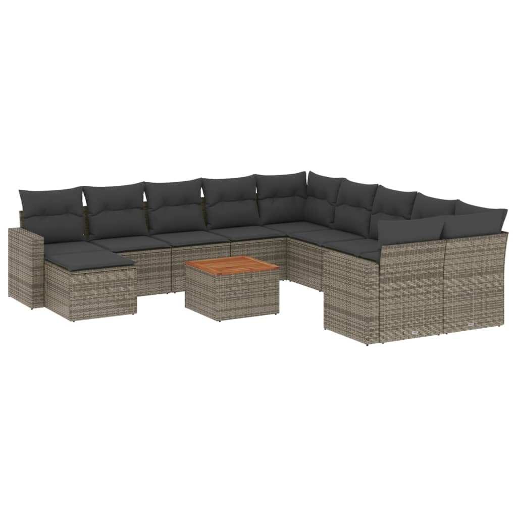 12-tlg. Garten-Sofagarnitur mit Kissen Schwarz Poly Rattan