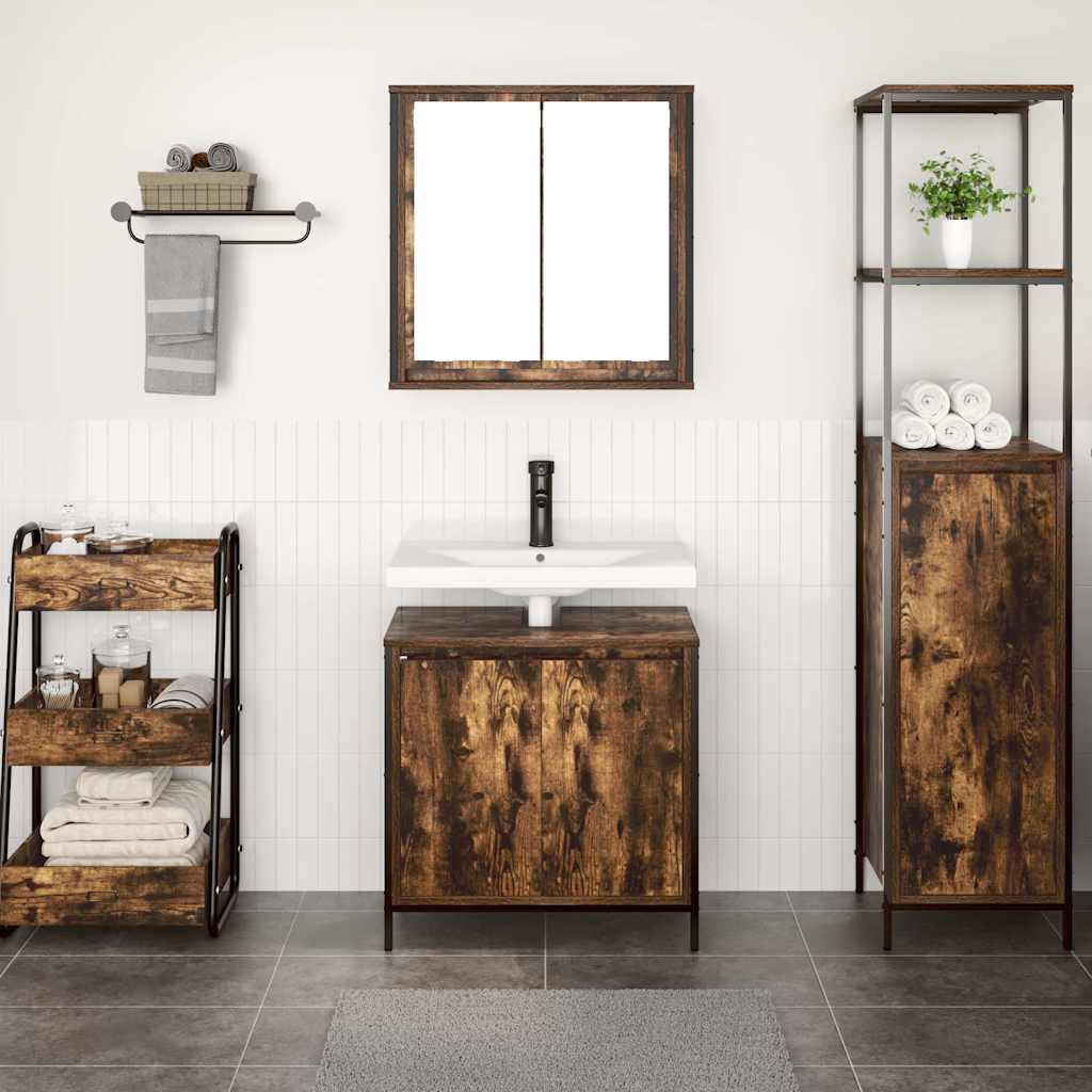 Badezimmermöbel-Set 5 pcs Schwarz Eichen-Optik Holzwerkstoff