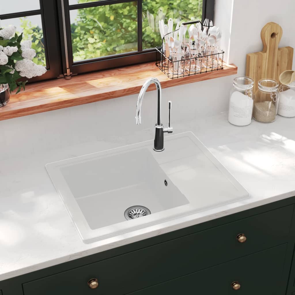 Küchenspüle mit Überlauf Oval Schwarz Granit