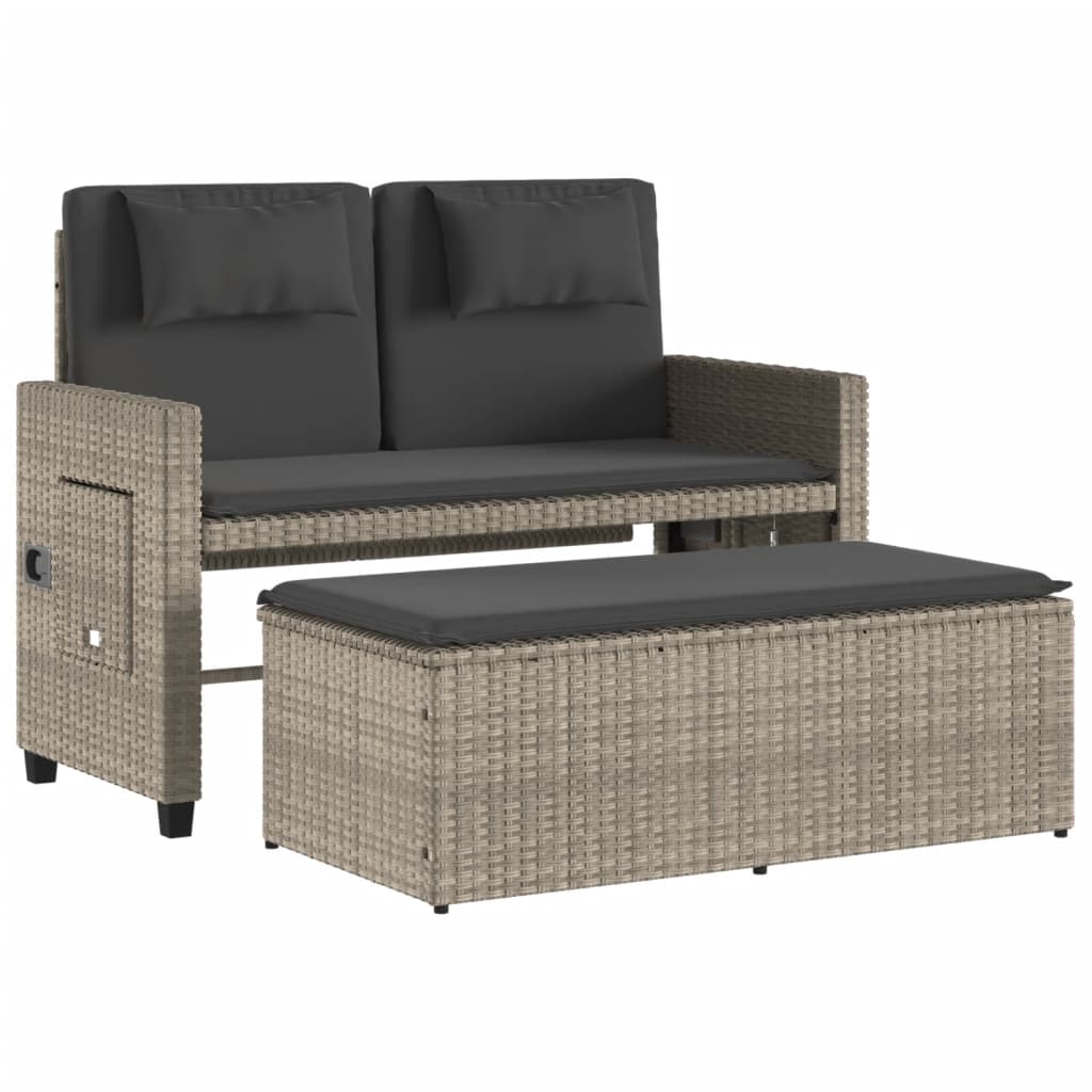 Gartenbank Verstellbar mit Kissen Schwarz Poly Rattan