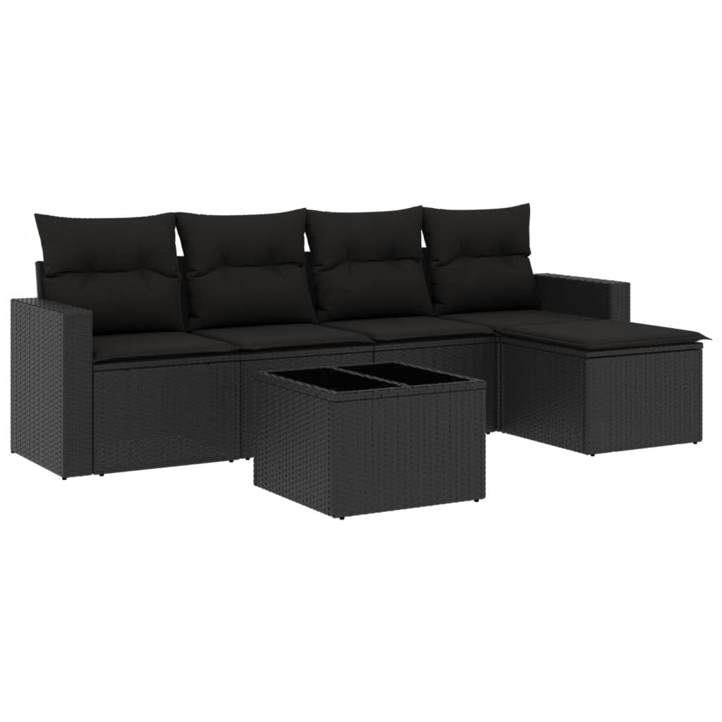 5-tlg. Garten-Sofagarnitur mit Kissen Schwarz Poly Rattan