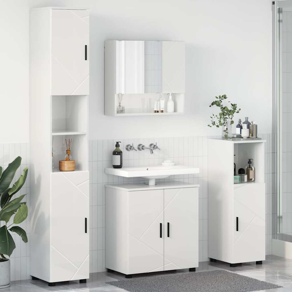 Badezimmermöbel-Set mit Tür 4 pcs Weiß Holzwerkstoff & Metall