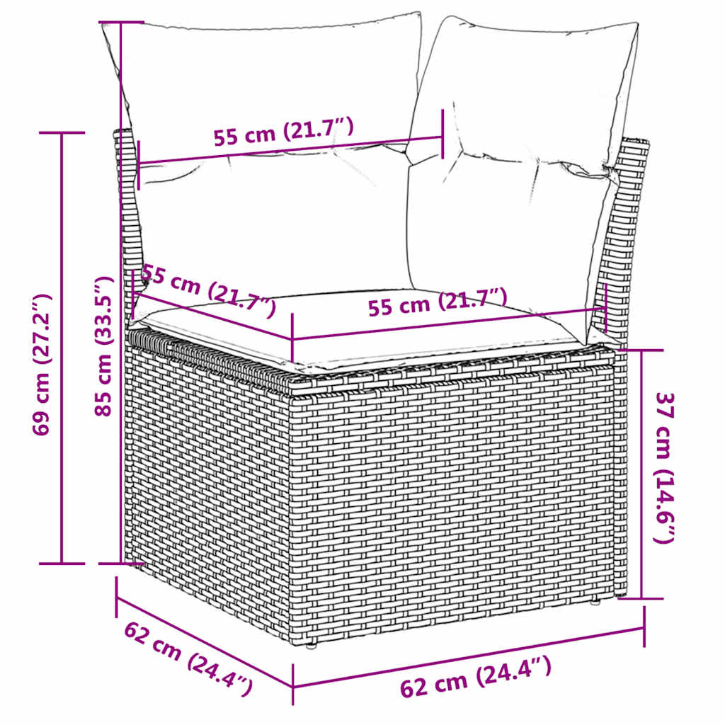10-tlg. Garten-Sofagarnitur mit Kissen Schwarz Poly Rattan
