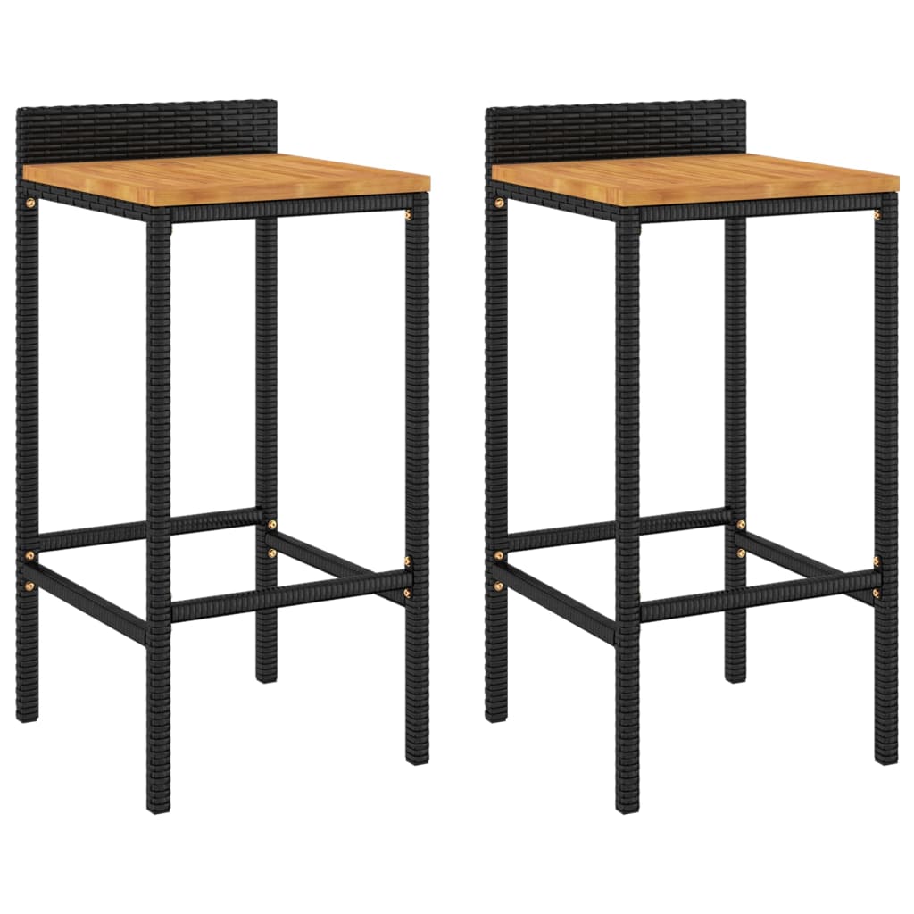 Barhocker 2 Stk. Grau Poly Rattan und Massivholz Akazie