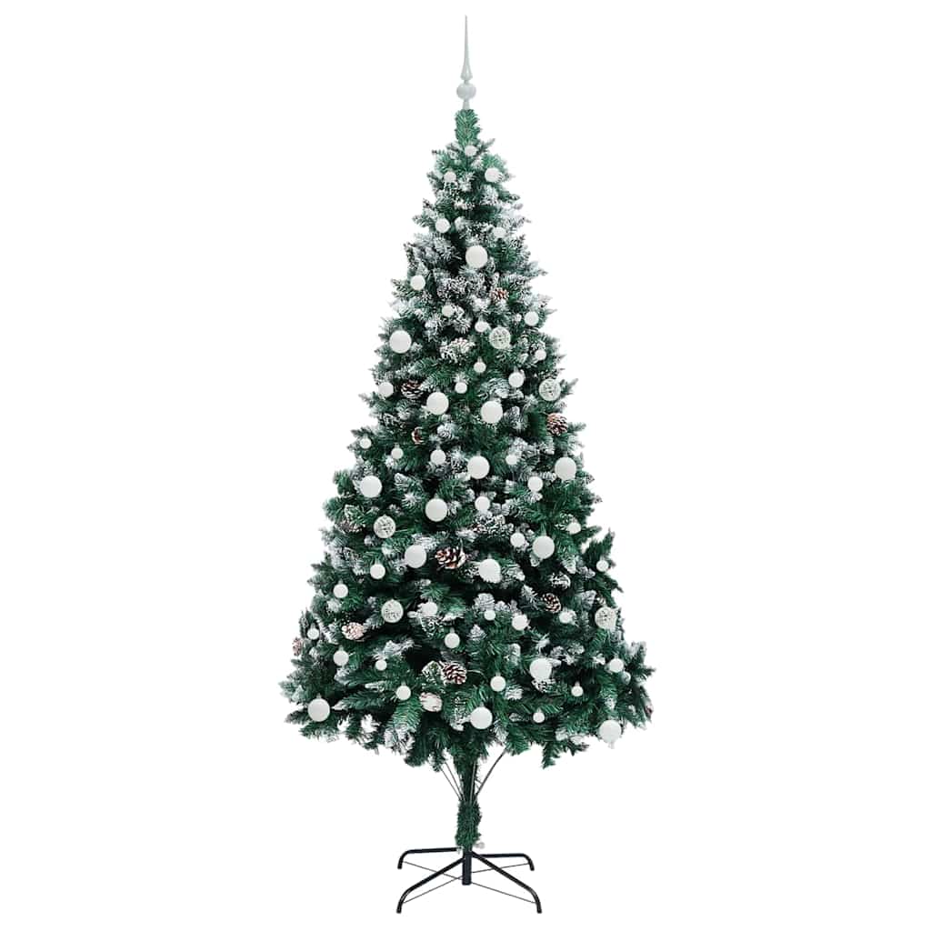 Künstlicher Weihnachtsbaum mit LEDs Kugeln Zapfen 150 cm