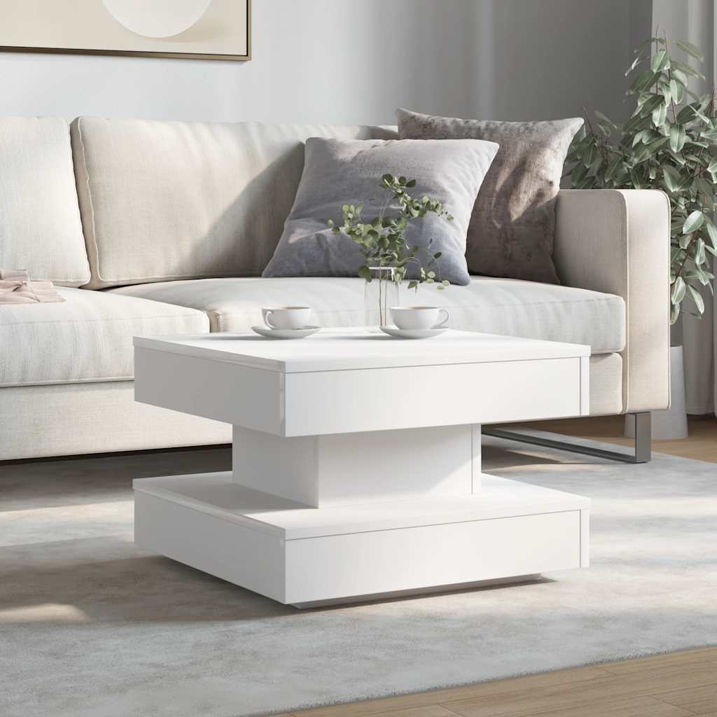 Couchtisch 360-Grad Drehbar Weiß 90x90x34,5 cm