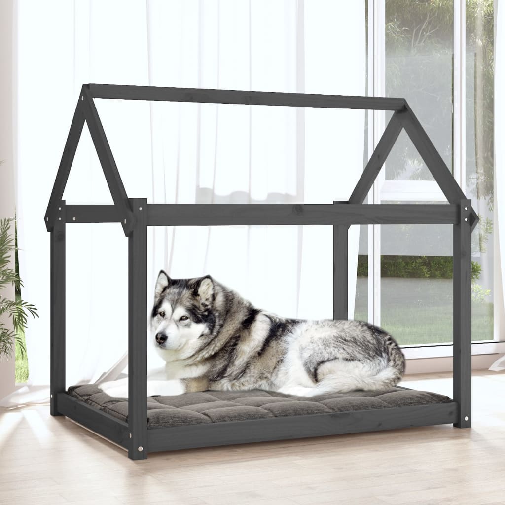 Hundebett Grau 61x50x70 cm Massivholz Kiefer