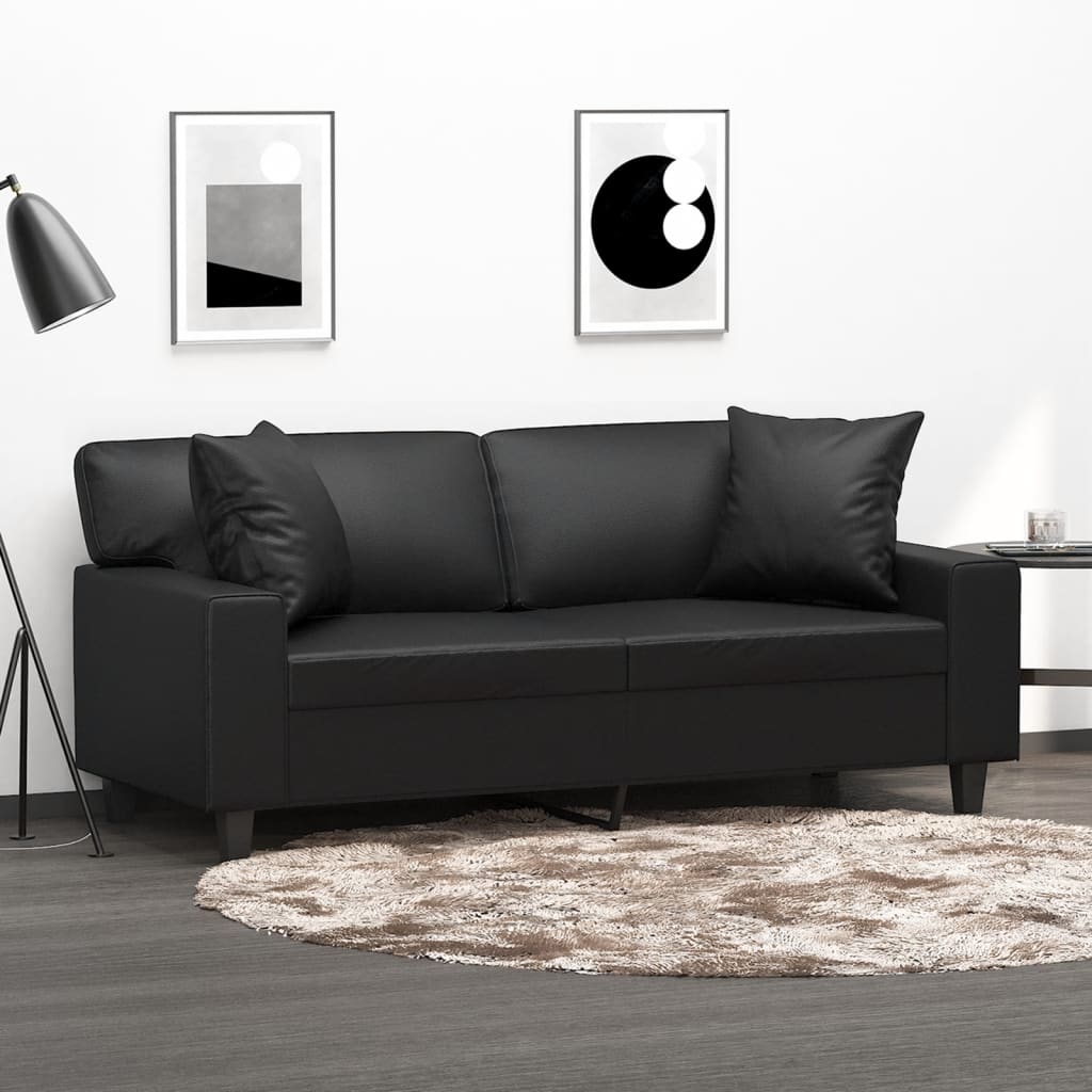 2-Sitzer-Sofa mit Zierkissen Creme 120 cm Kunstleder