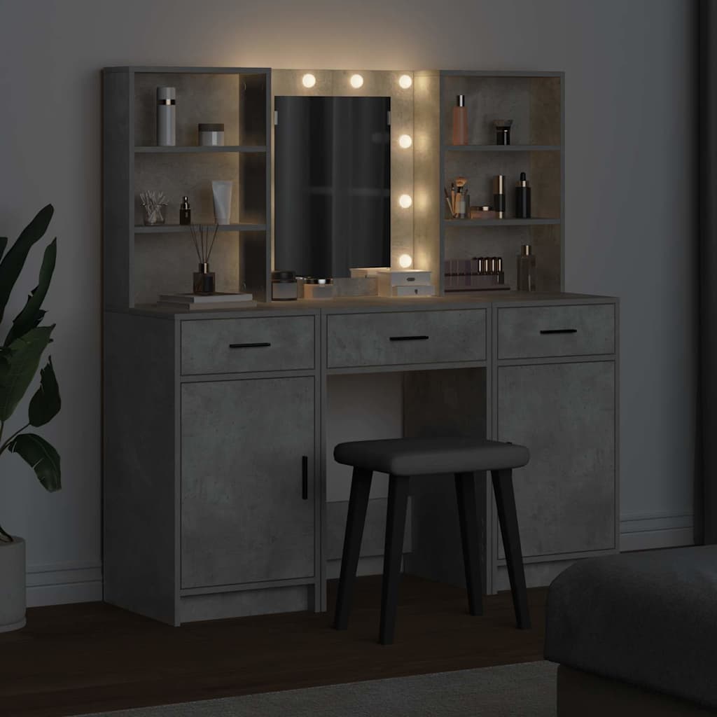 Schminktischset mit LED mit Schubladen 3 pcs Weiß Holzwerkstoff