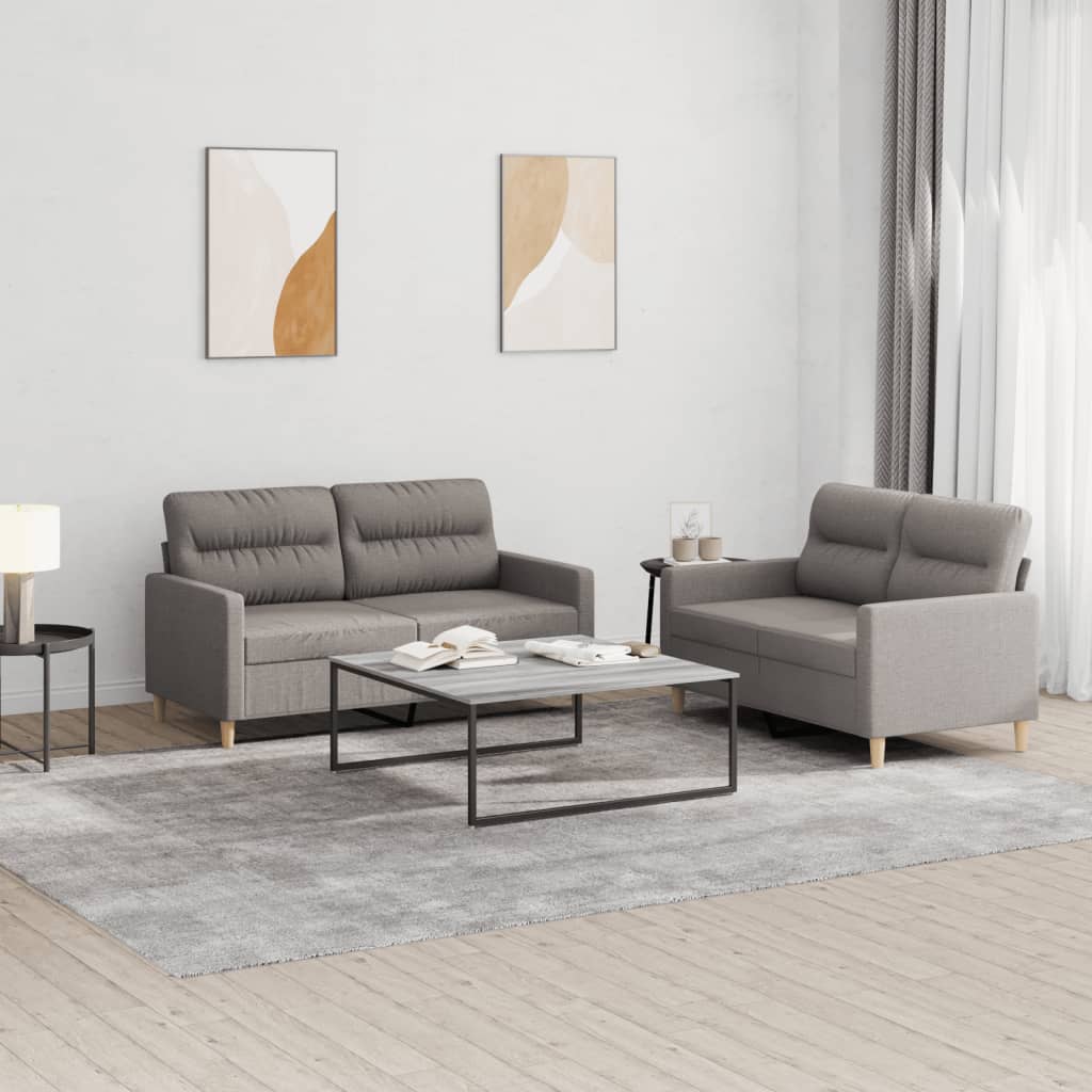 3-tlg. Sofagarnitur mit Kissen Creme Stoff
