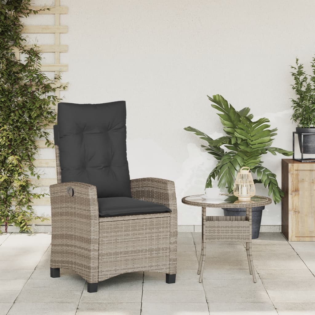 Gartensessel Verstellbar mit Kissen Schwarz Poly Rattan