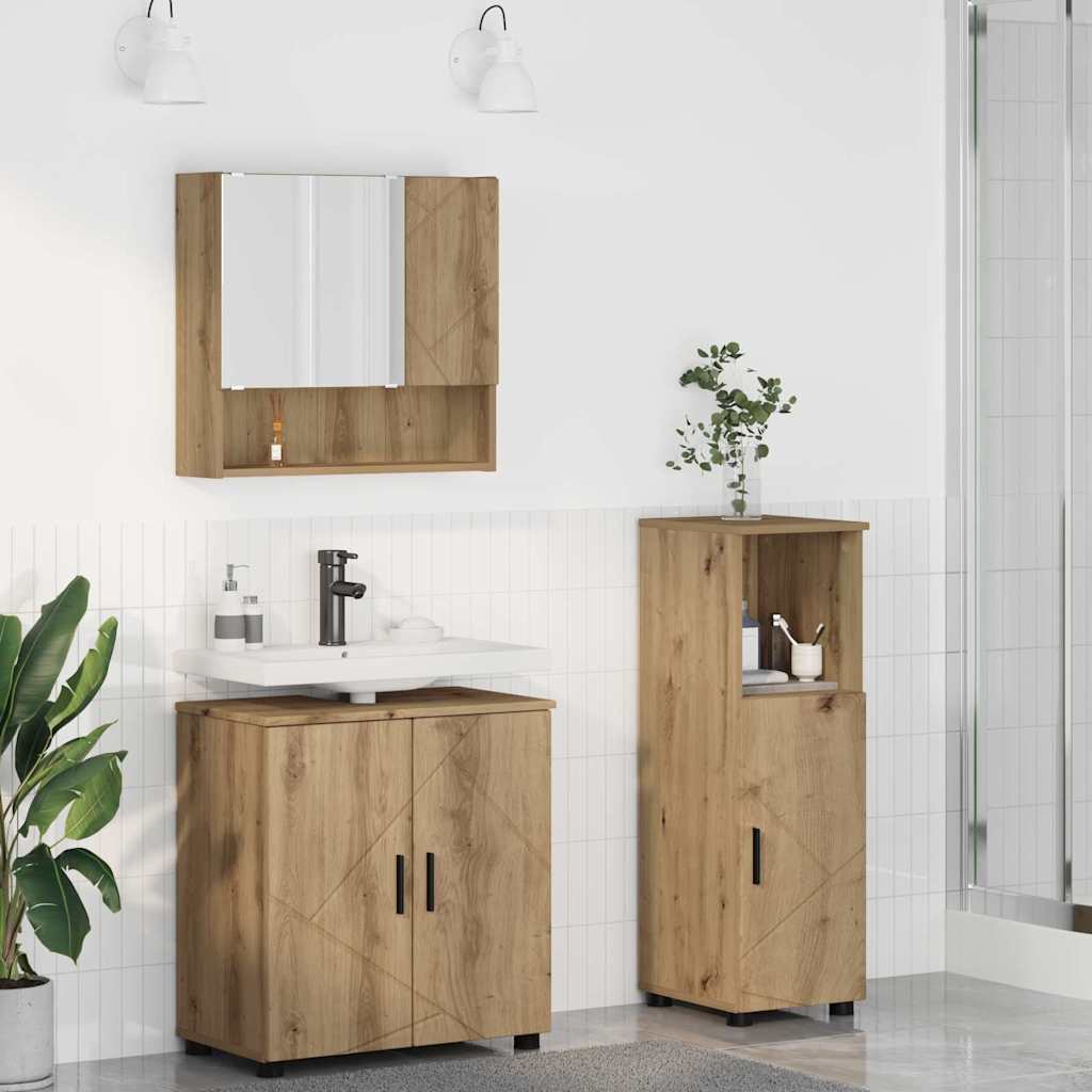 Badezimmermöbel-Set mit Tür 3 pcs Weiß Holzwerkstoff & Metall