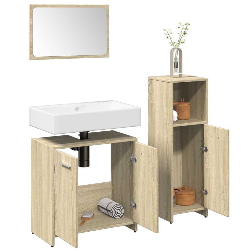 3-tlg. Badmöbel-Set Räuchereiche Holzwerkstoff
