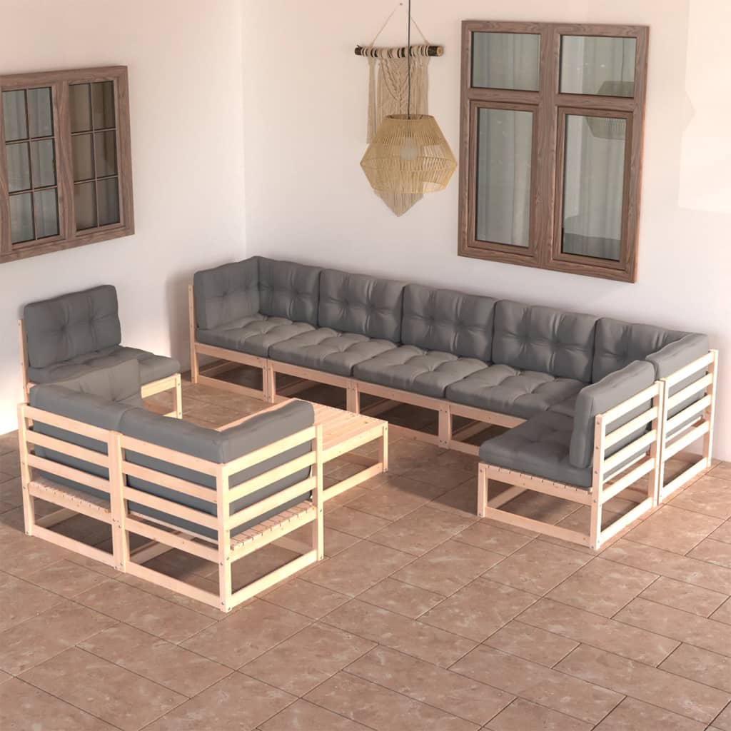 10-tlg. Garten-Lounge-Set Weiß Massivholz Kiefer