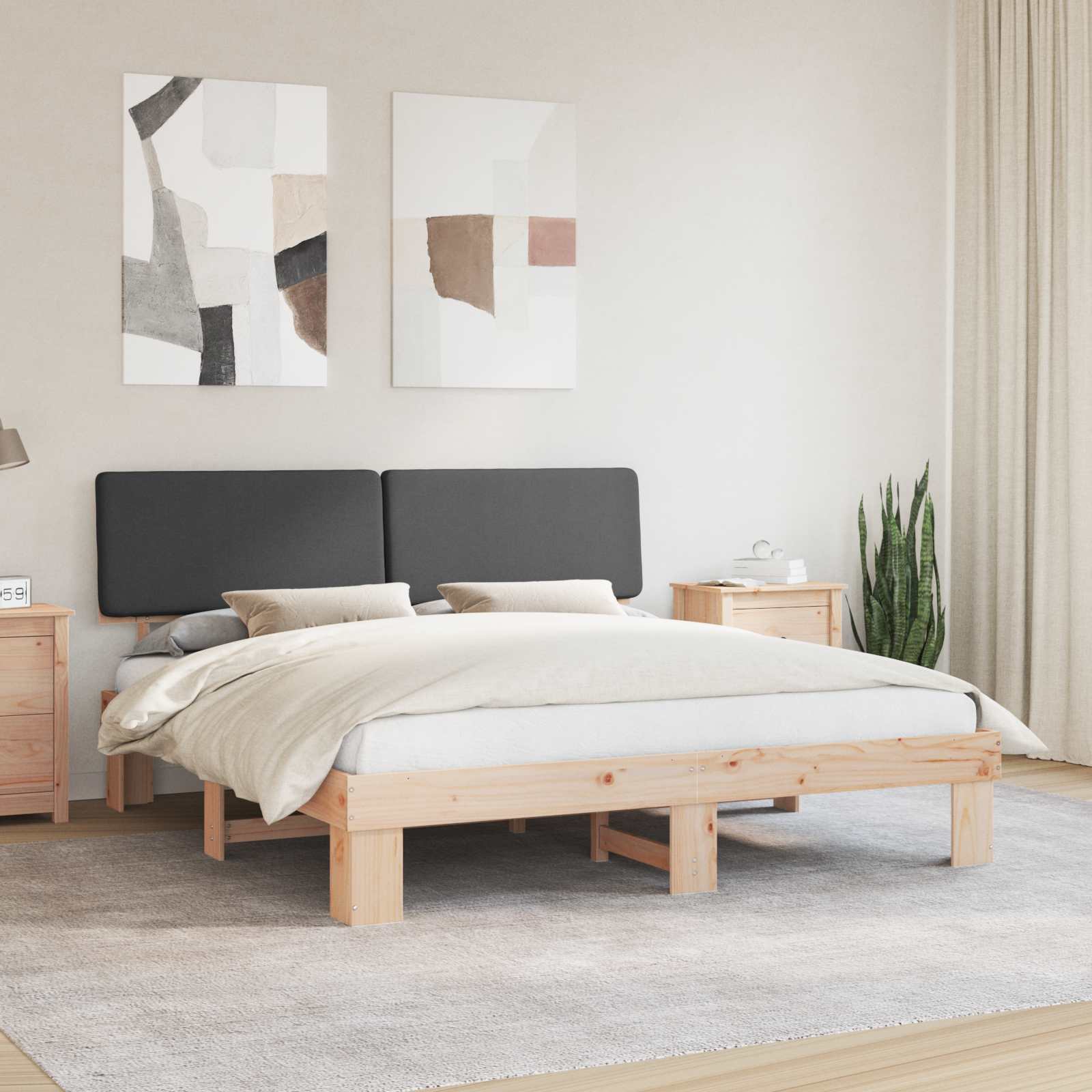 Bettgestell mit gepolstertem Kopfteil Hellgrau 200 x 200 cm
