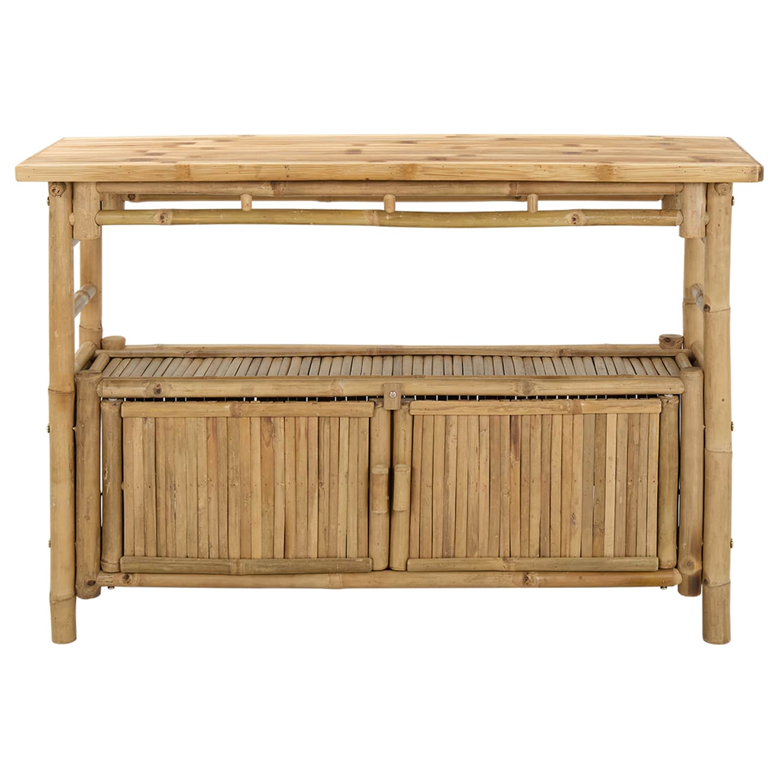 Konsolentisch mit Regal mit Tür Natur 80 x 35 x 75 cm Bambus