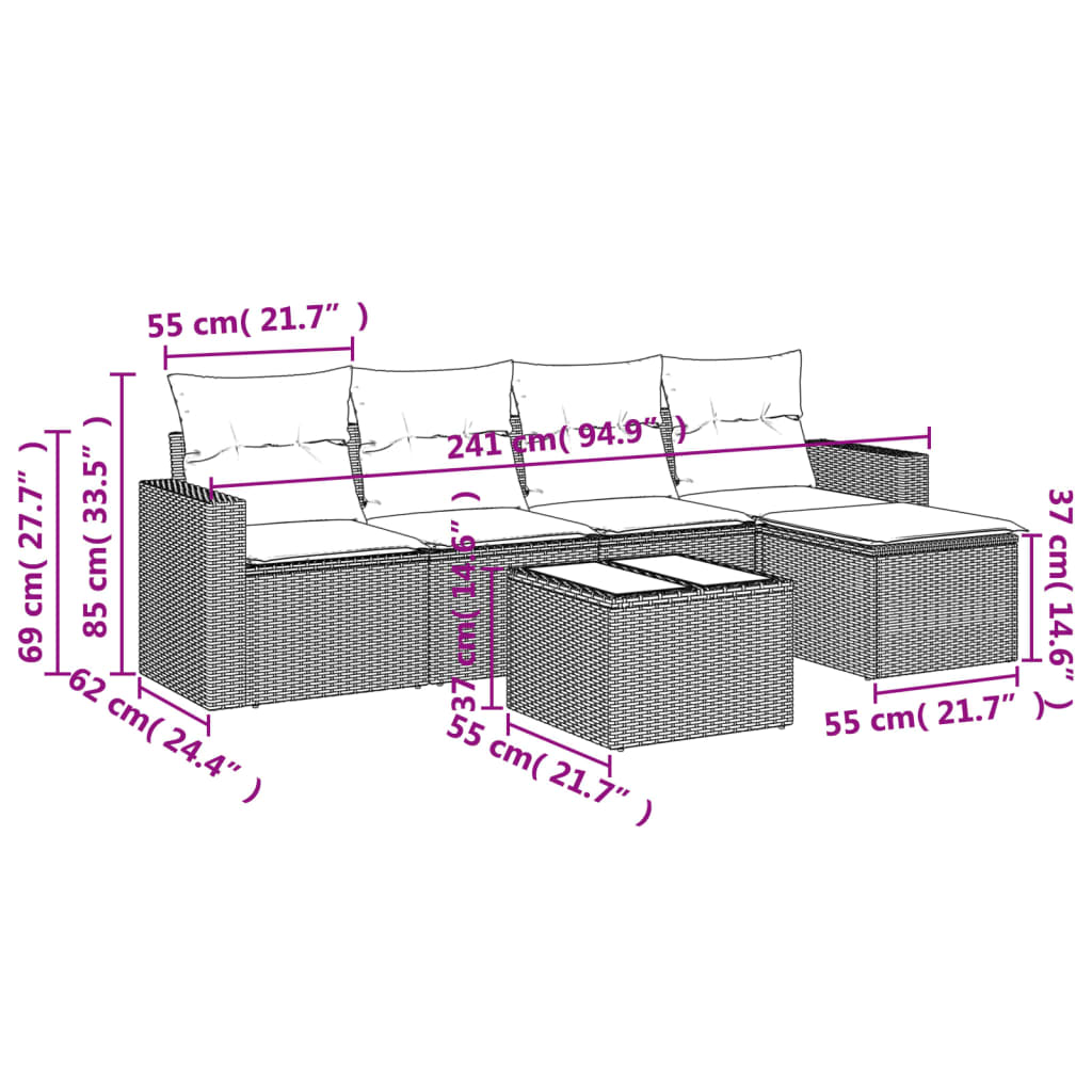 5-tlg. Garten-Sofagarnitur mit Kissen Schwarz Poly Rattan