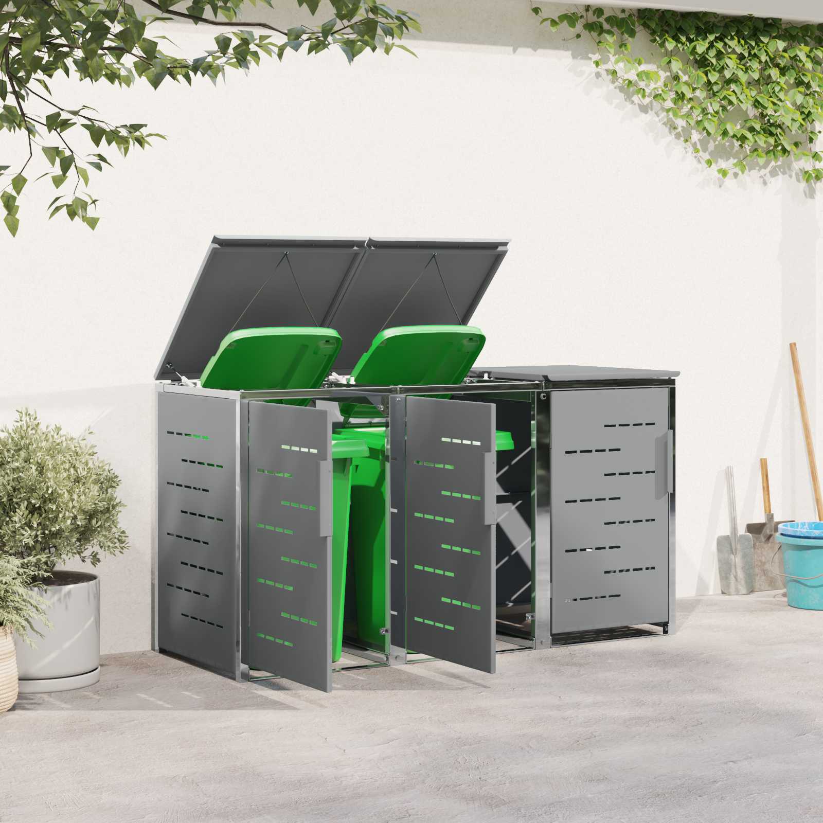 Mülltonnenbox for 2 Bins 240L Edelstahl Schwarz