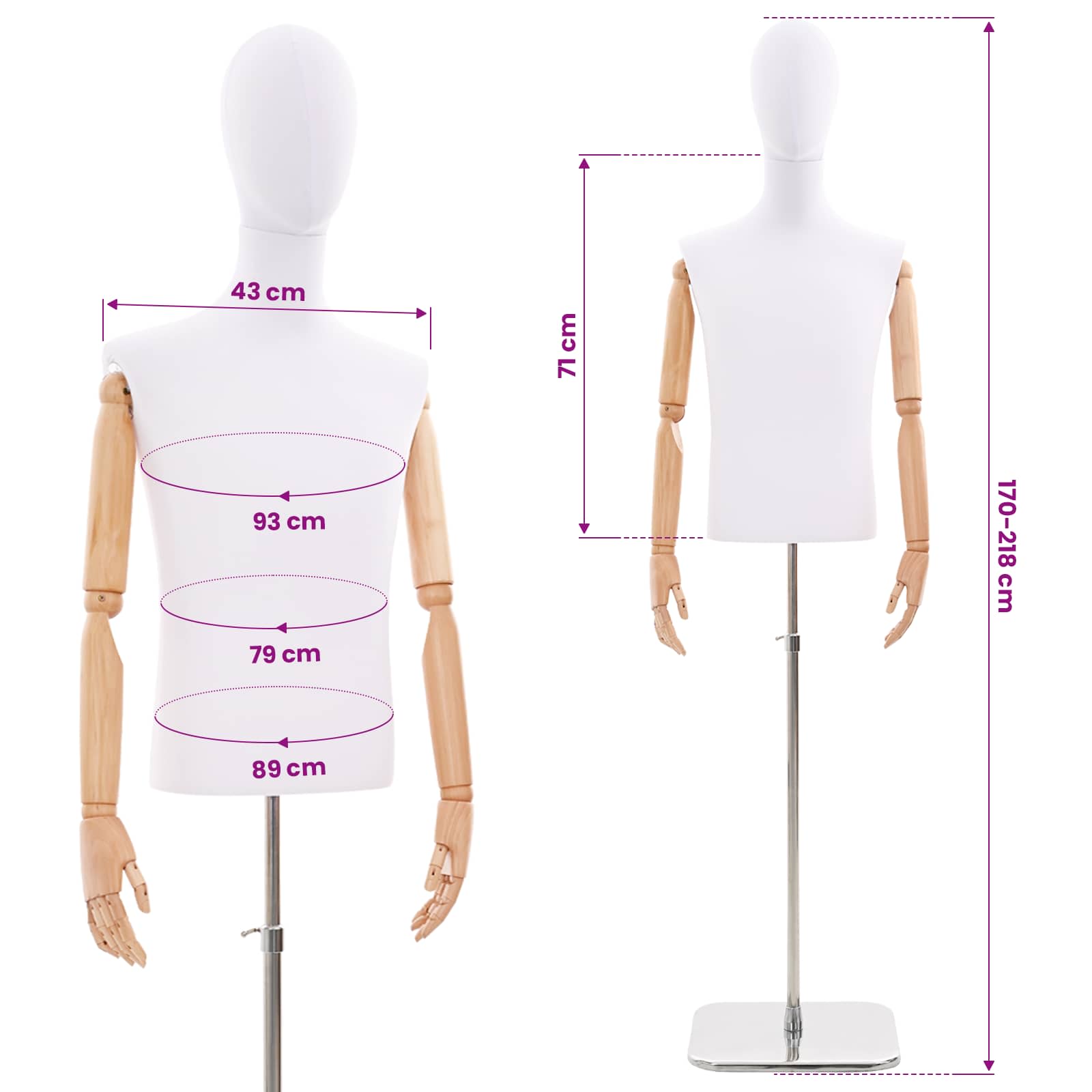 Verstellbare Mannequin 165-213 cm mit Fuß Weiblich PP Weiß