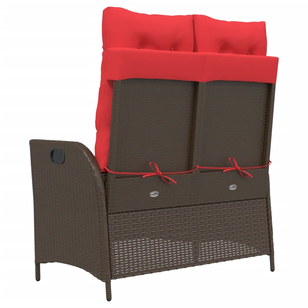 Gartenbank Verstellbar mit Kissen Braun Poly Rattan