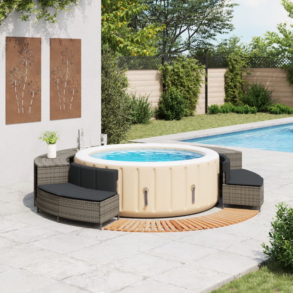 Whirlpool-Umrandung Schwarz Poly-Rattan und Massivholz Akazie