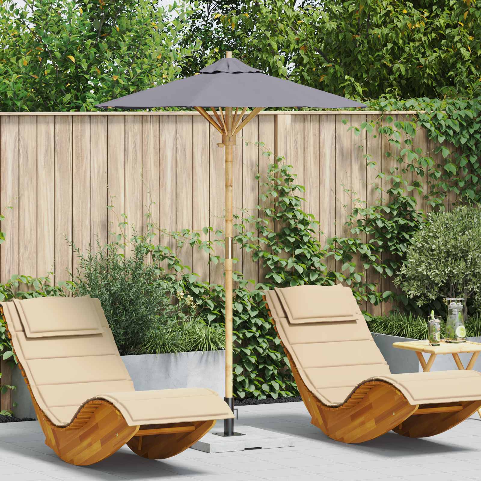Garten-Sonnenschirm Cremeweiß Ø 150 x 210 cm Bambus