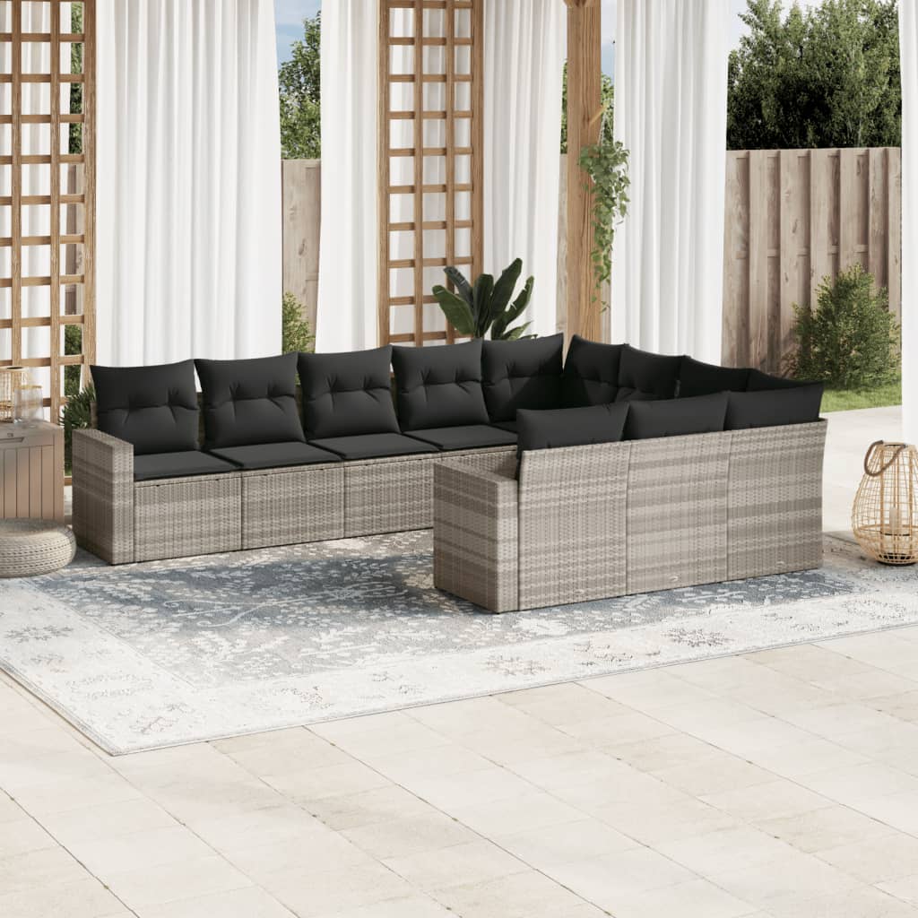 10-tlg. Garten-Sofagarnitur mit Kissen Schwarz Poly Rattan