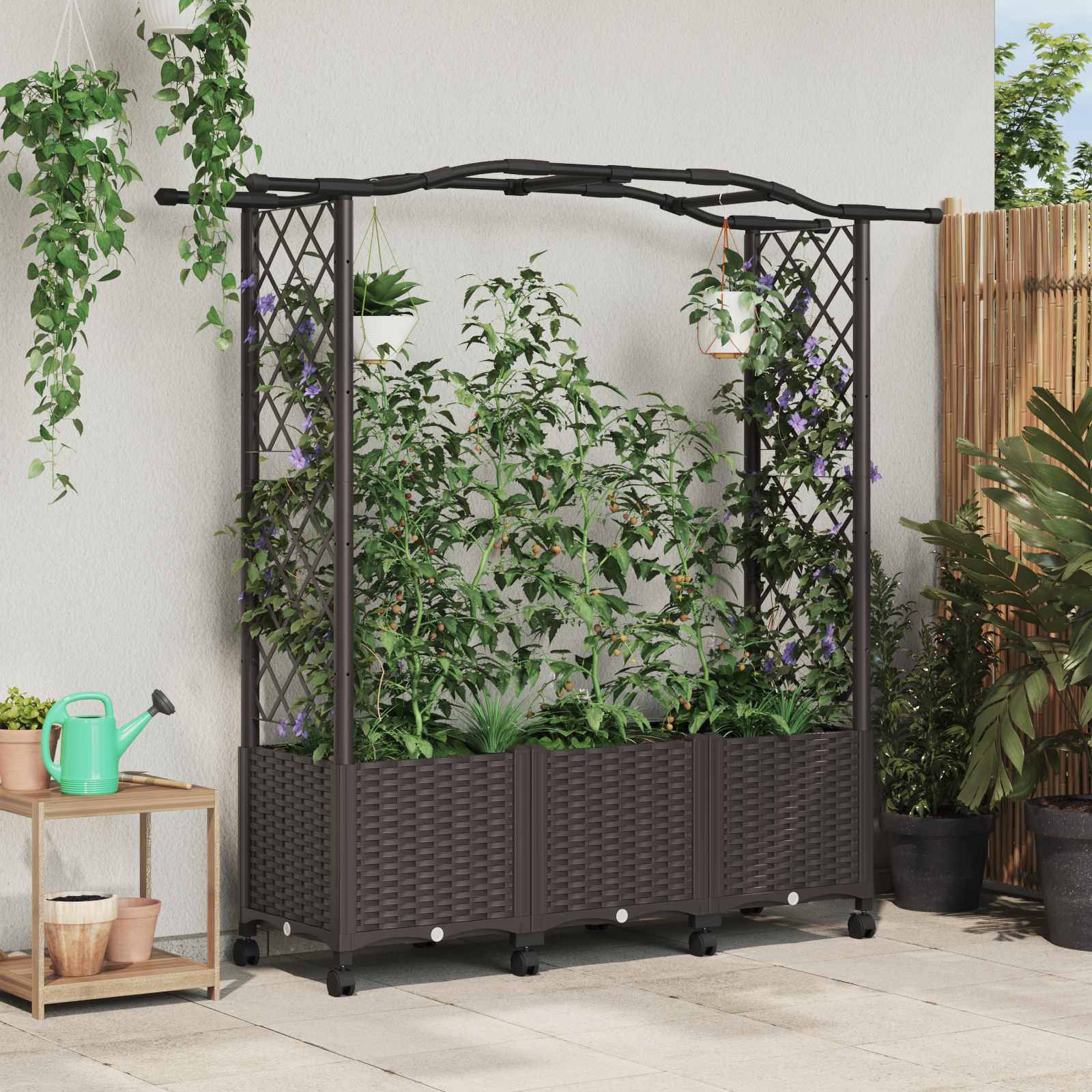 Hochbeet mit Rankgitter und Dach Braun 124 x 40 x 123 cm PP