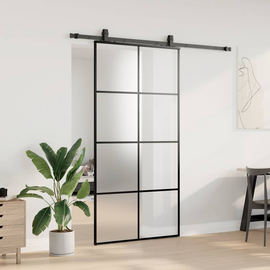 Schiebetür mit Beschlag Schwarz 76x205 cm ESG-Glas