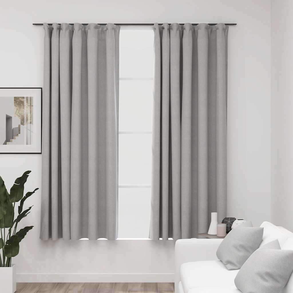 Verdunkelungsvorhänge Haken Leinenoptik 2Stk. Schwarz 140x175cm