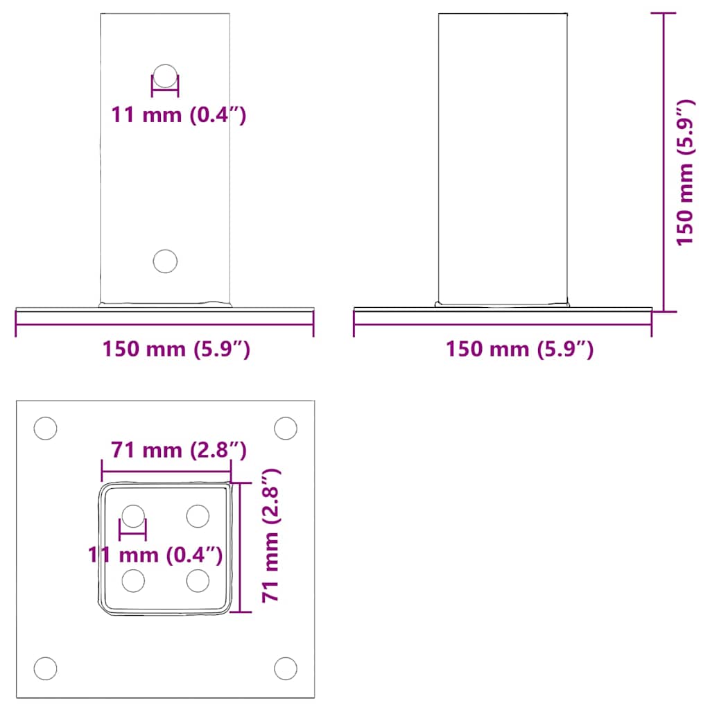 Pfostenträger Quadratisch 4Stk. Silber 46x46mm Verzinkter Stahl