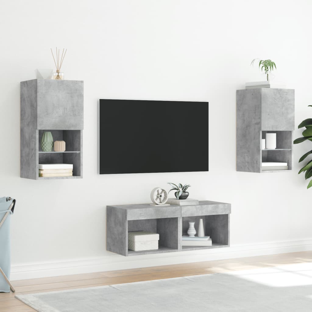 4-tlg. TV-Wohnwand mit LED-Leuchten Weiß
