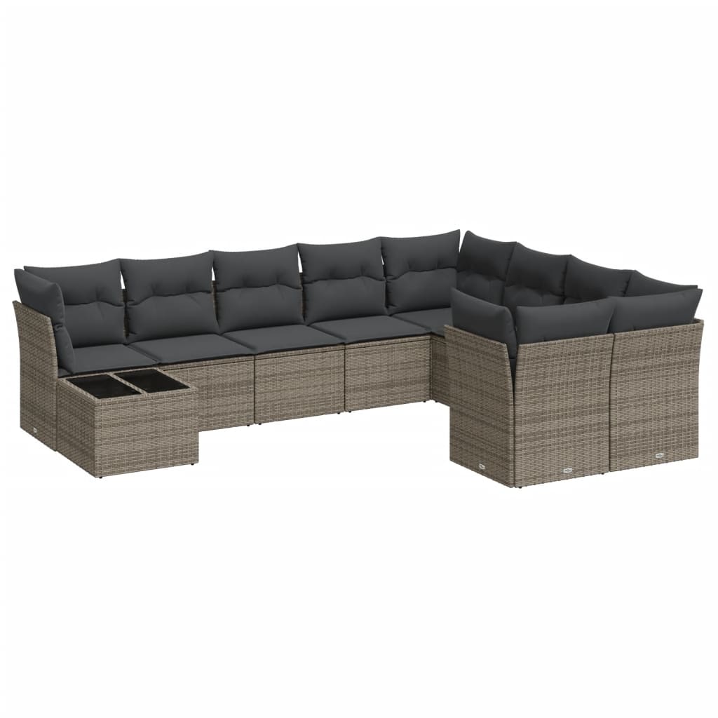 10-tlg. Garten-Sofagarnitur mit Kissen Schwarz Poly Rattan