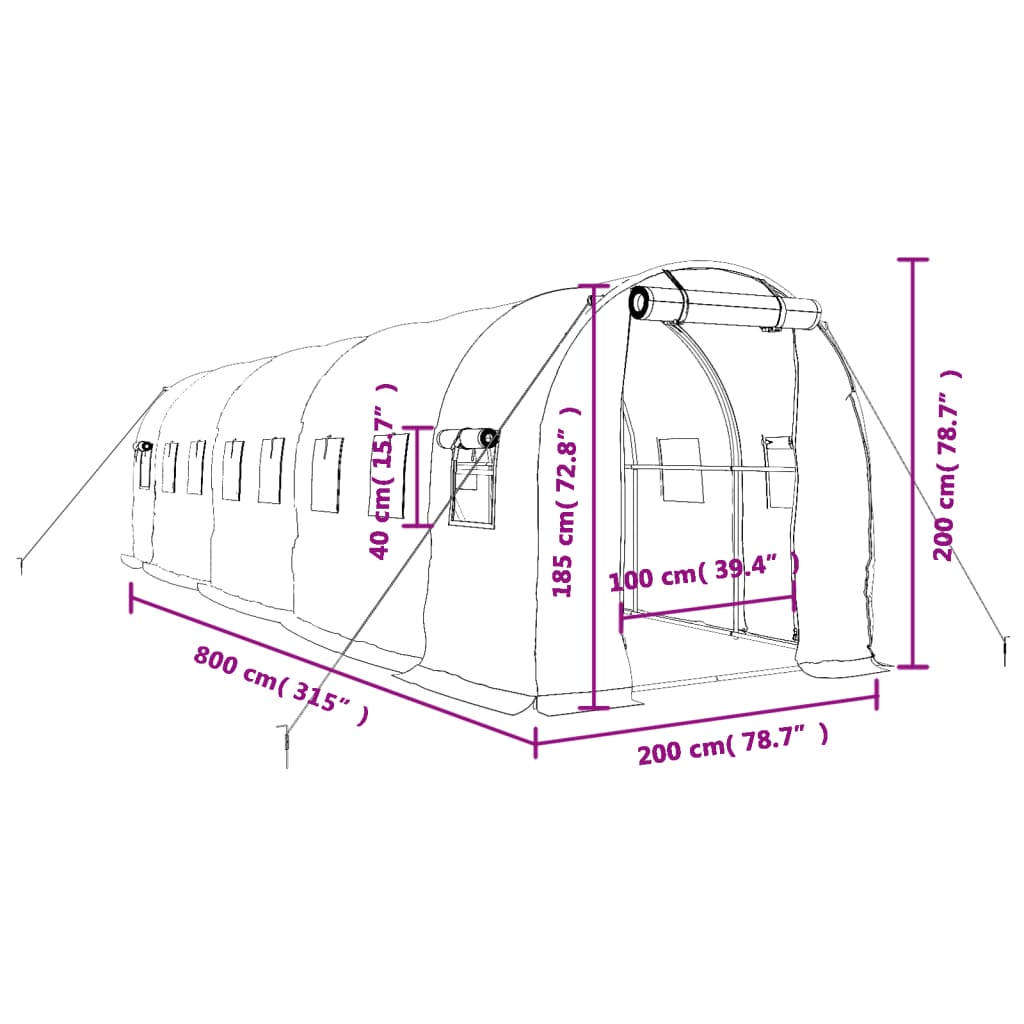 Gewächshaus mit Stahlrahmen Weiß 8 m² 4x2x2 m