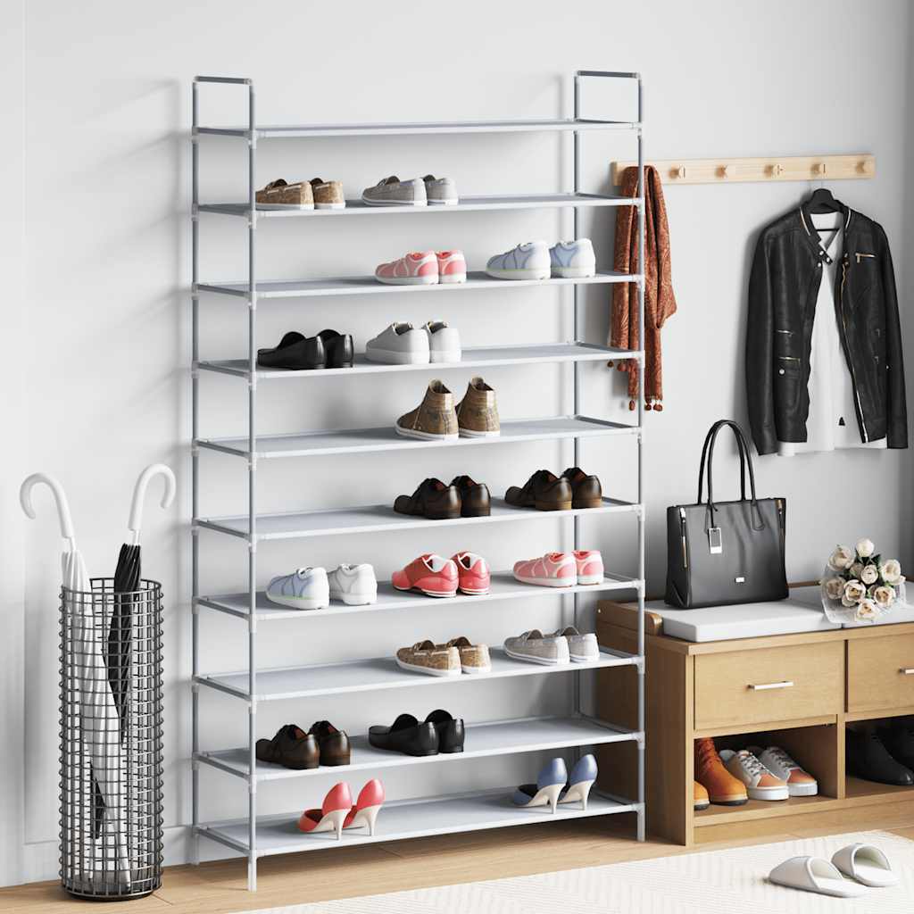 Schuhregal mit 8 Ablagen Metall und Vliesstoff Schwarz