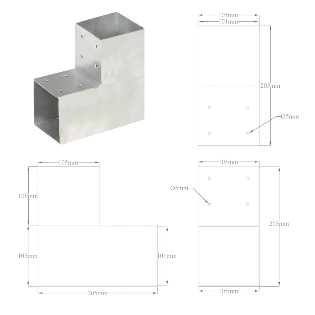 Pfostenverbinder L-Form Verzinktes Metall 71 x 71 mm